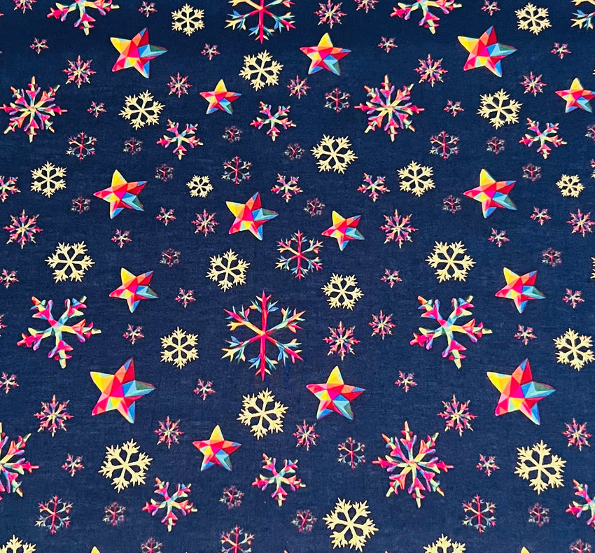 Metalic Facet Star Chritmas Cotton Fabric