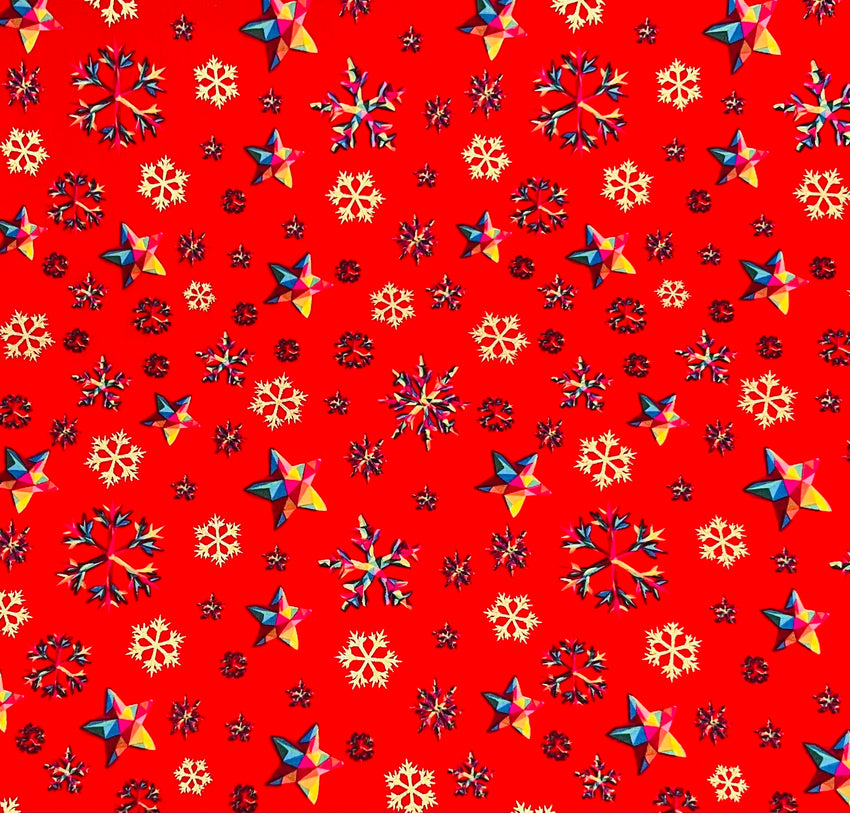 Metalic Facet Star Chritmas Cotton Fabric