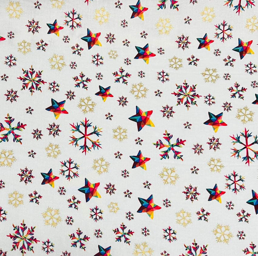Metalic Facet Star Chritmas Cotton Fabric