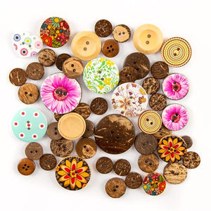 Wooden Printed Button Collection 50g