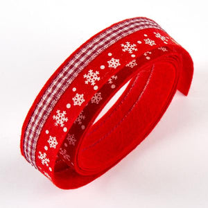 Red felt ribbon with printed snowflakes and gingham trim